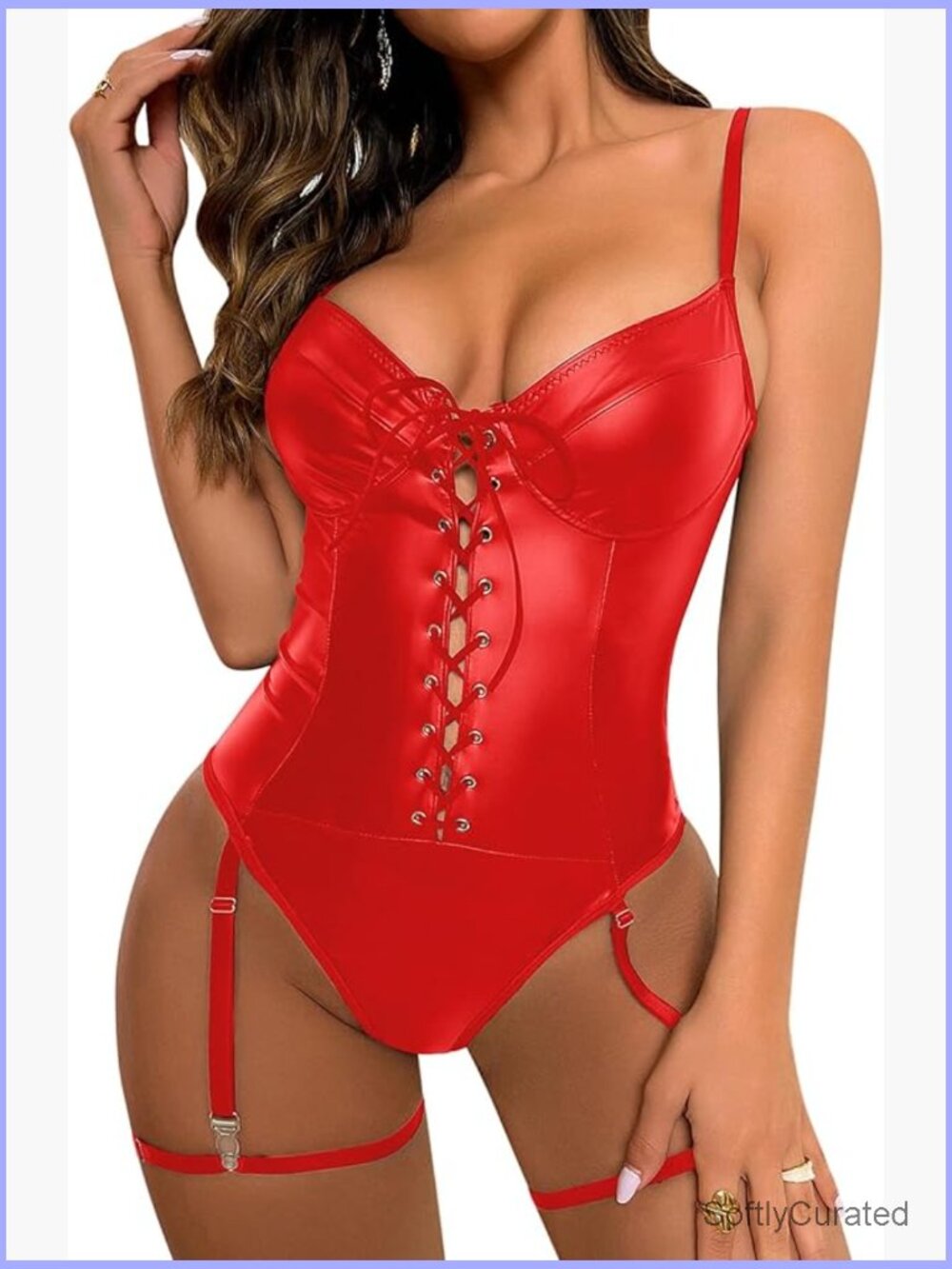 Sexy Lace Up Leather PU Bodysuit Corset Bustier Top Night Out One Piece